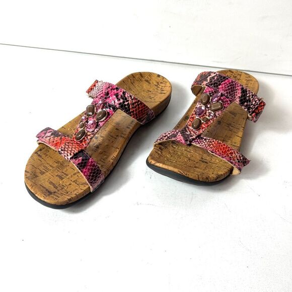 Vionic Flat Strappy Slide Sandals Womens 9 Snake Skin Print Embellished Open Toe - Picture 2 of 10